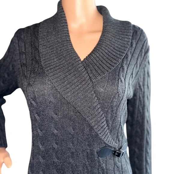 Calvin Klein ~ Women’s Grey Cable Knit LS Sweater Dress ~ Size M - Picture 2 of 10